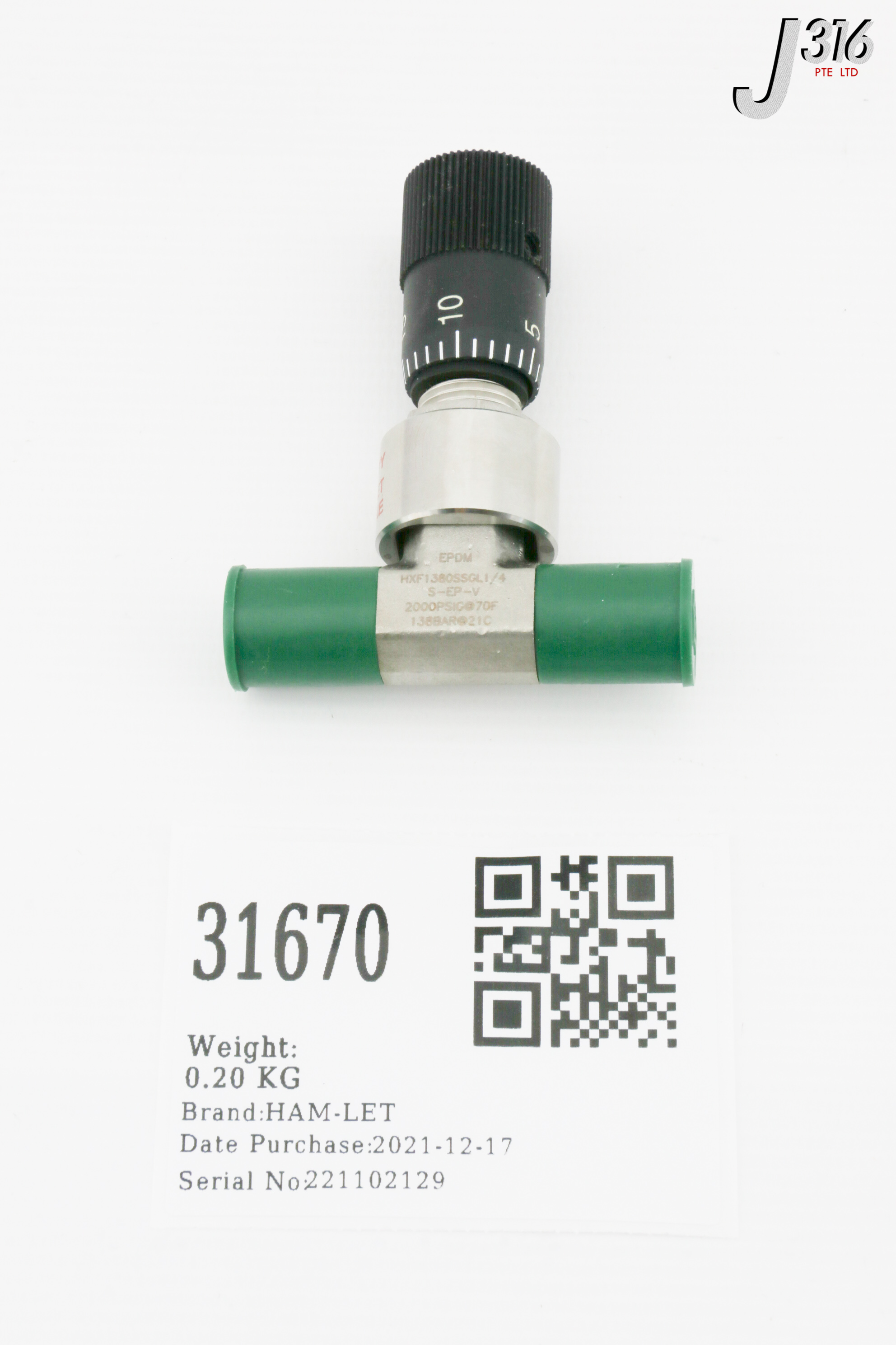 エアー 31670 HAM-LET METERING VALVE, 2000PSIG, 138BAR (NEW) HXF1380SSGL1